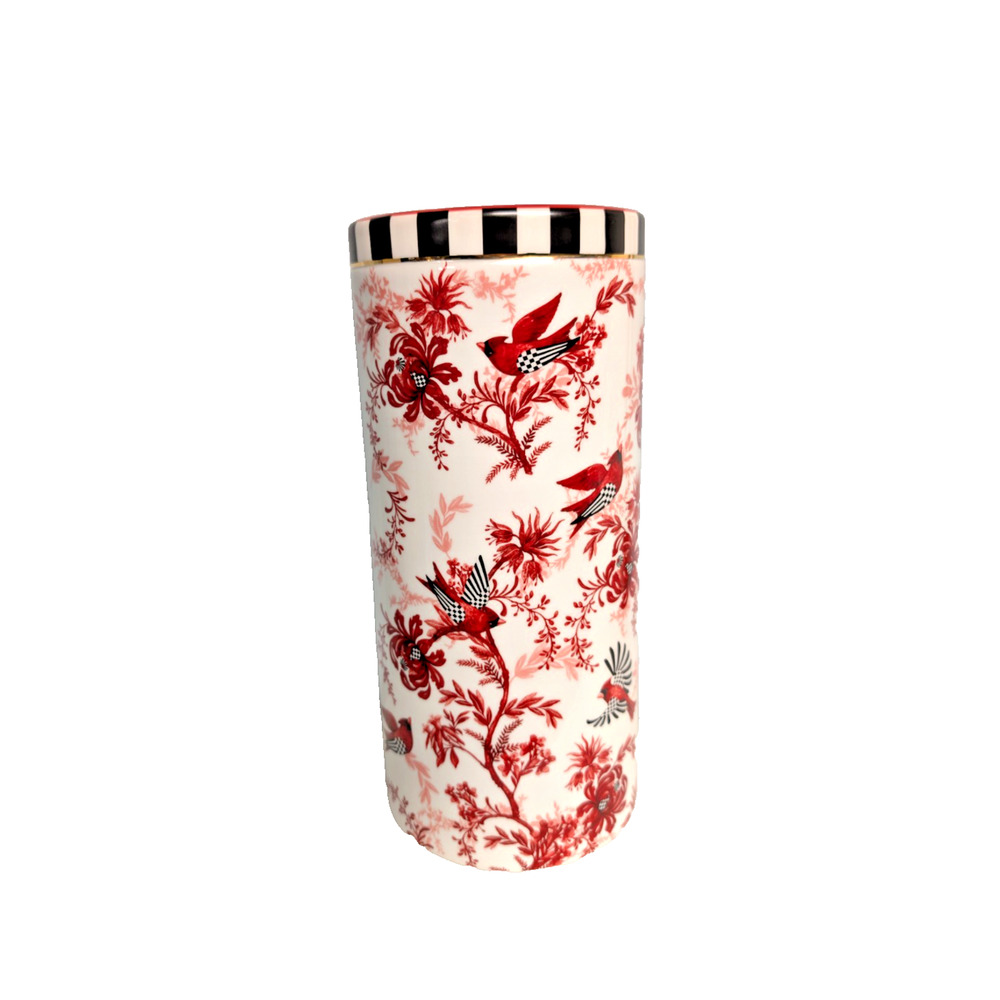 Mackenzie-Childs Red Cardinal Toile Tall Vase 11.75" Ceramic - Picture 3 of 5
